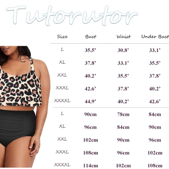 NEW Plus Size Two-Piece Peplum High Waisted Tankini (Green/White) - Tutorutor - Picture 2 of 9